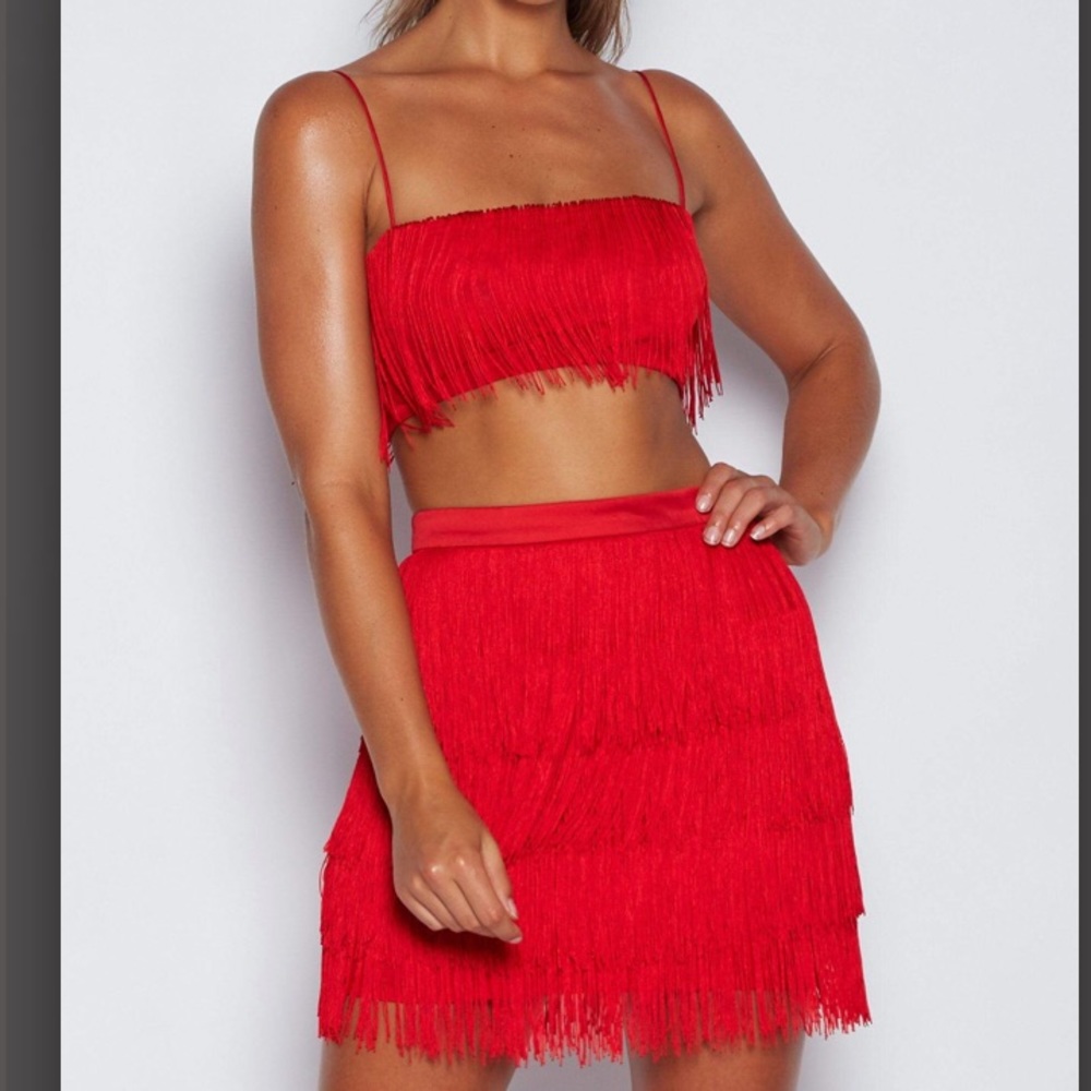 NWT MESHKI SOFIA FRINGE TOP and SKIRT